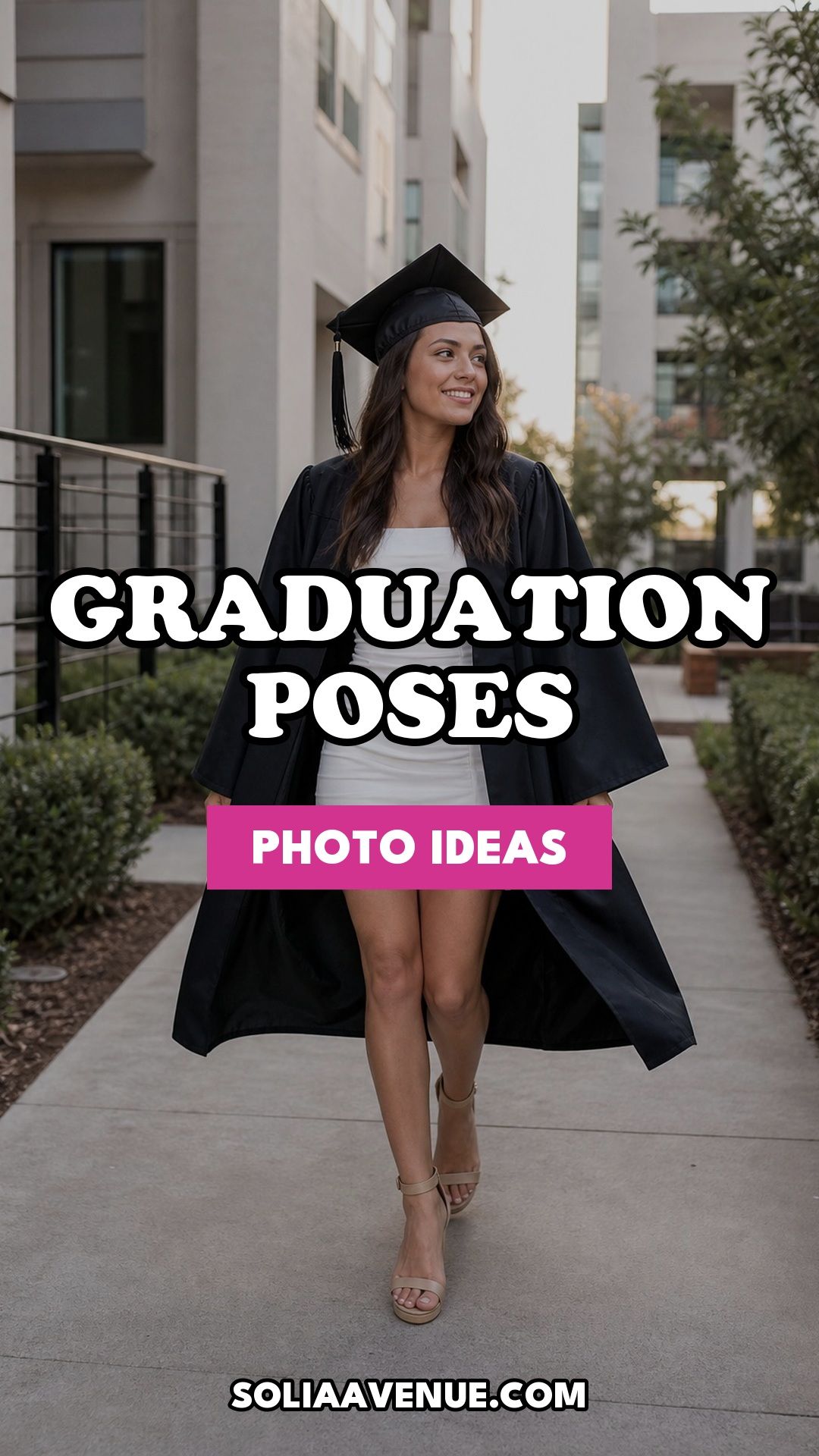 Pinterest pin for Top 16 Graduation Poses to Make Your Photos Unforgettable from Solia Avenue.