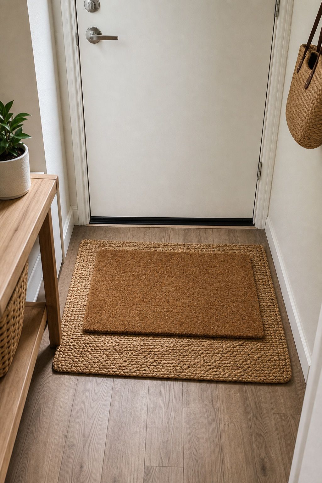 A Pair of Layered Doormats at the Entry small apartment idea for Top 16 Hallway Summer Decor Ideas for Small Apartments.
