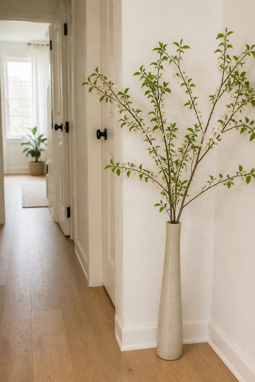 A Slim Floor Vase in a Quiet Corner small apartment idea for Top 16 Hallway Summer Decor Ideas for Small Apartments.
