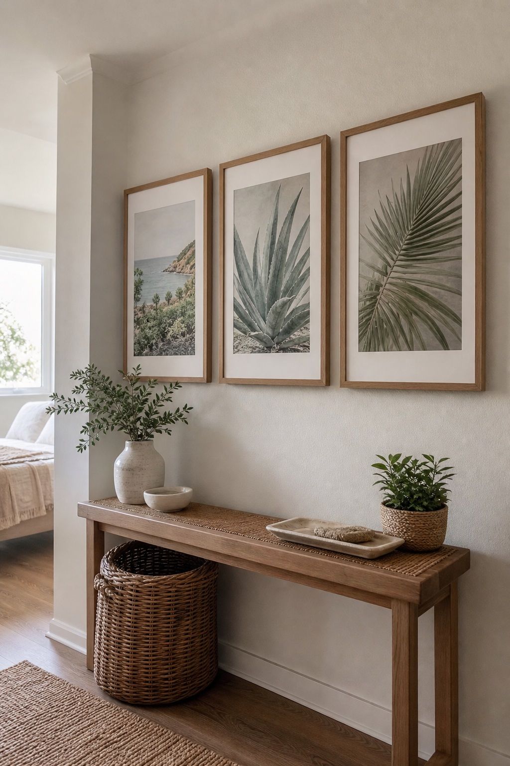 A Trio of Botanical or Coastal Prints small apartment idea for Top 16 Hallway Summer Decor Ideas for Small Apartments.