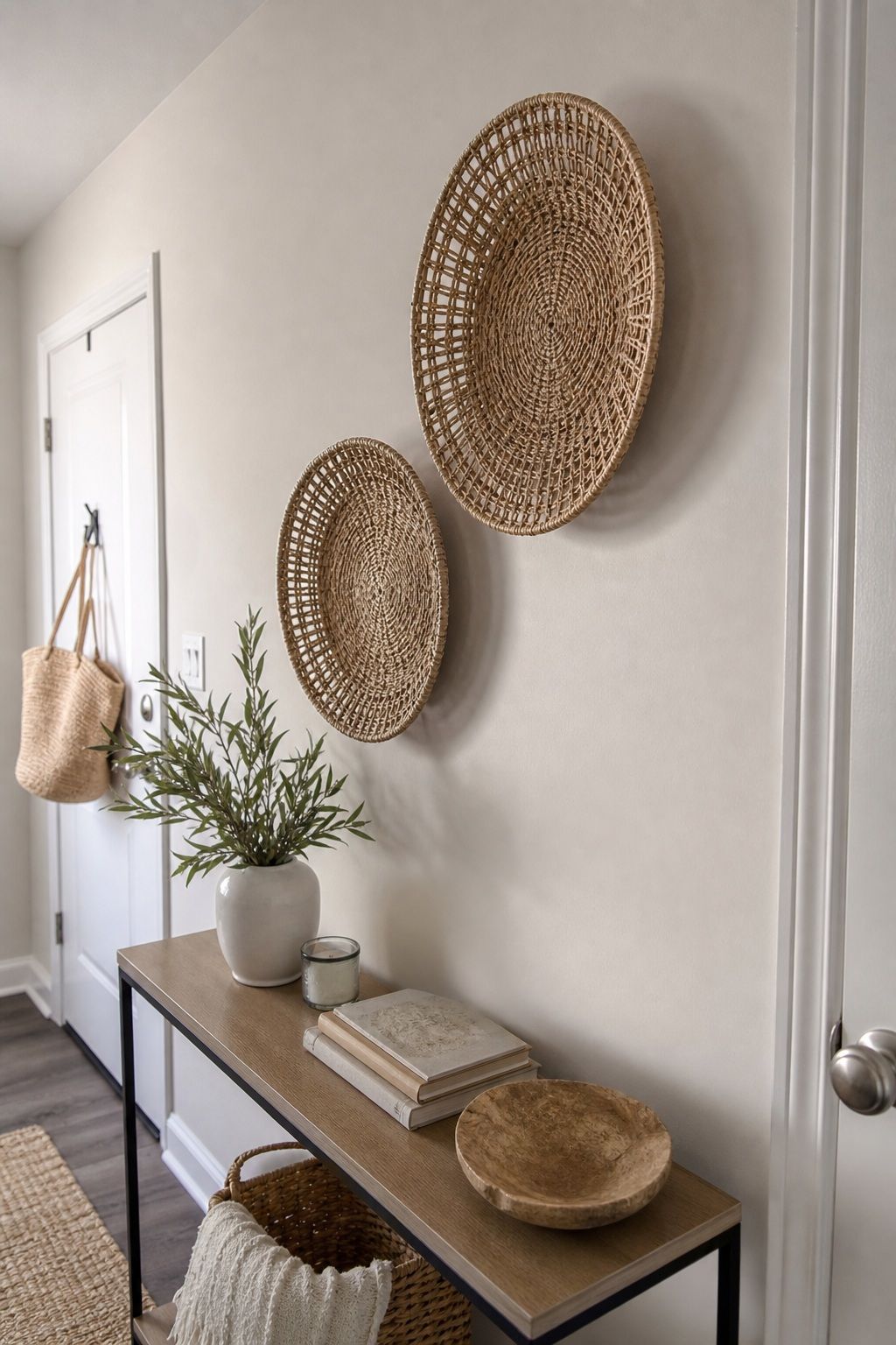 A Pair of Woven Wall Baskets small apartment idea for Top 16 Hallway Summer Decor Ideas for Small Apartments.