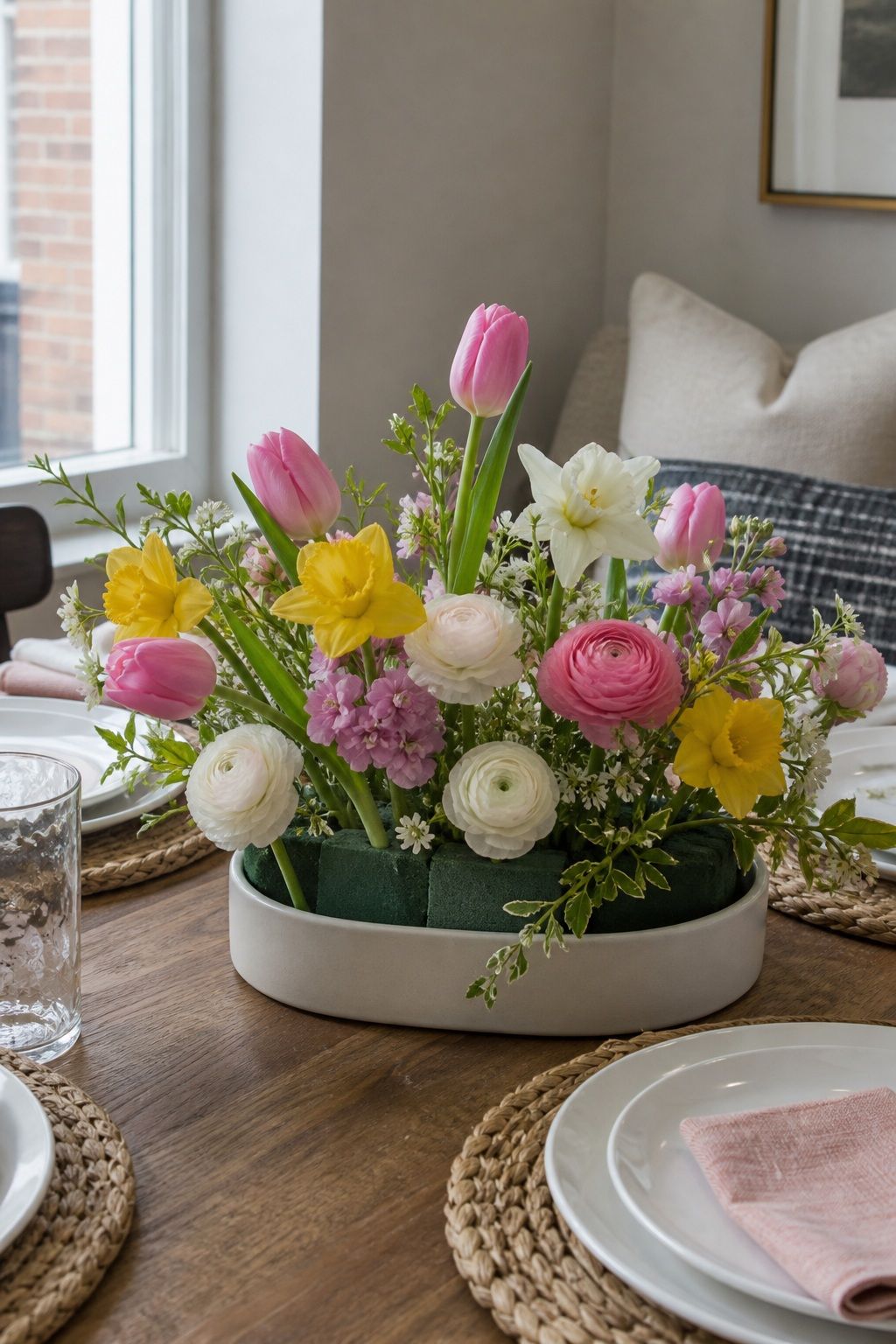Floral Foam Arrangement with Spring Blooms small apartment idea for Top 15 Mother's Day Centerpiece Ideas for a Beautiful Brunch Table.
