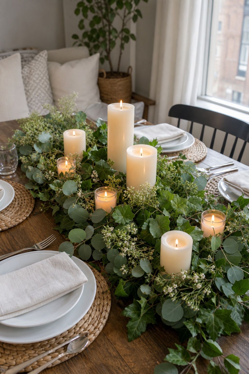 Candle and Greenery Cluster small apartment idea for Top 15 Mother's Day Centerpiece Ideas for a Beautiful Brunch Table.