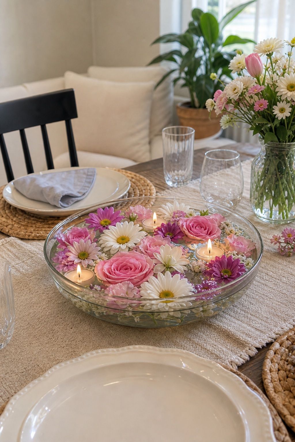 Floating Flower Bowl small apartment idea for Top 15 Mother's Day Centerpiece Ideas for a Beautiful Brunch Table.