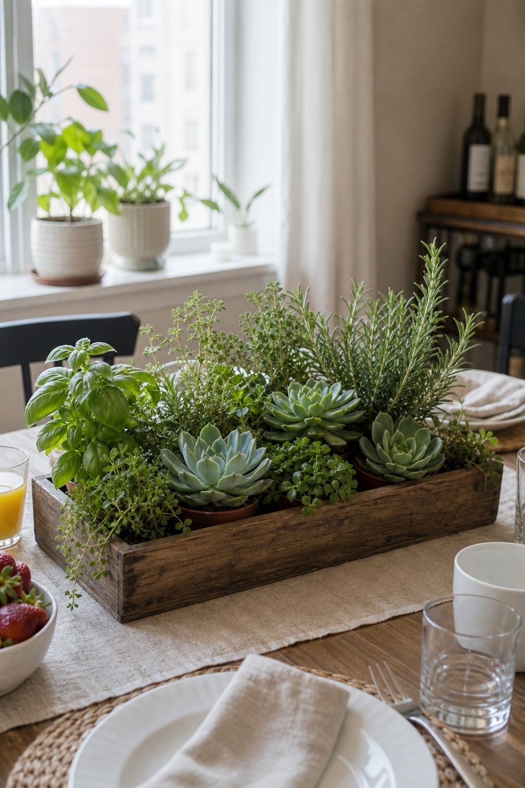 Succulent and Herb Garden Centerpiece small apartment idea for Top 15 Mother's Day Centerpiece Ideas for a Beautiful Brunch Table.