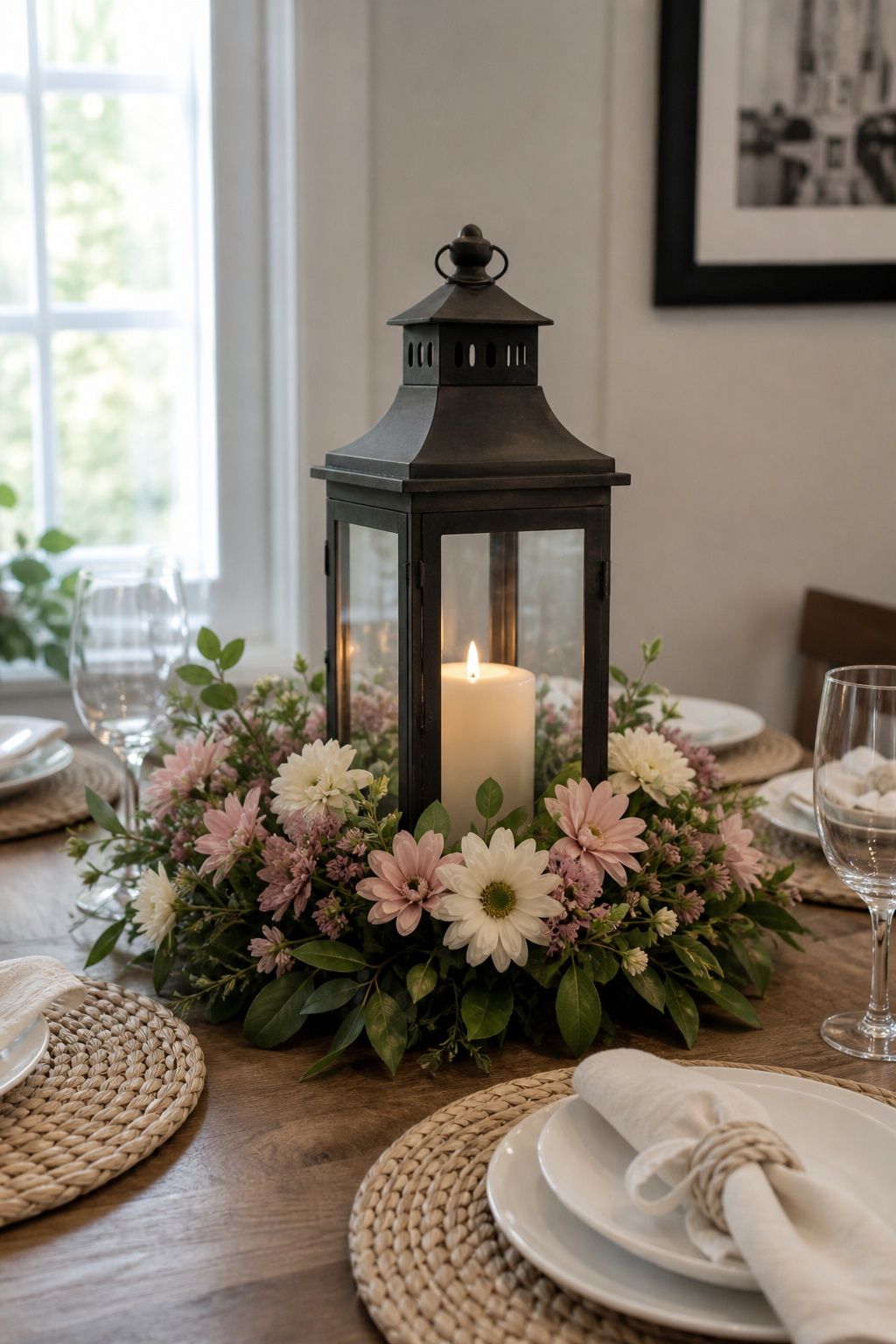 Lantern Centerpiece with Spring Blooms small apartment idea for Top 15 Mother's Day Centerpiece Ideas for a Beautiful Brunch Table.