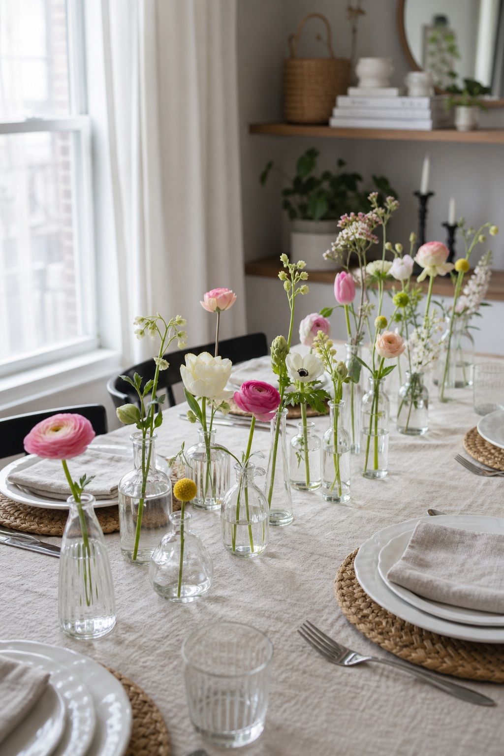 Single-Stem Bud Vase Cluster small apartment idea for Top 15 Mother's Day Centerpiece Ideas for a Beautiful Brunch Table.