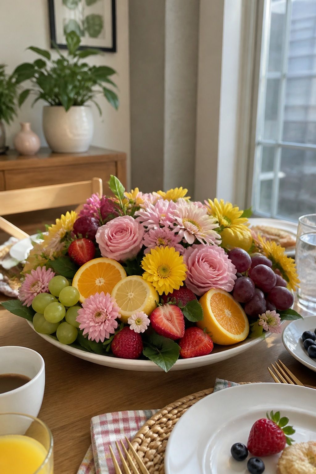 Fruit and Flower Mixed Centerpiece small apartment idea for Top 15 Mother's Day Centerpiece Ideas for a Beautiful Brunch Table.