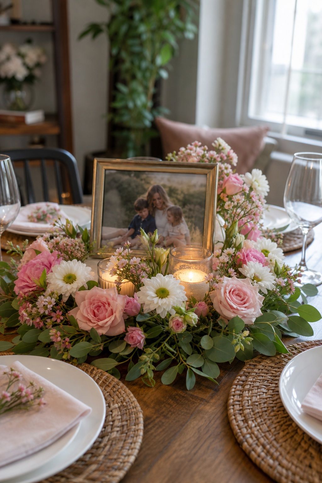 Framed Photo Centerpiece small apartment idea for Top 15 Mother's Day Centerpiece Ideas for a Beautiful Brunch Table.