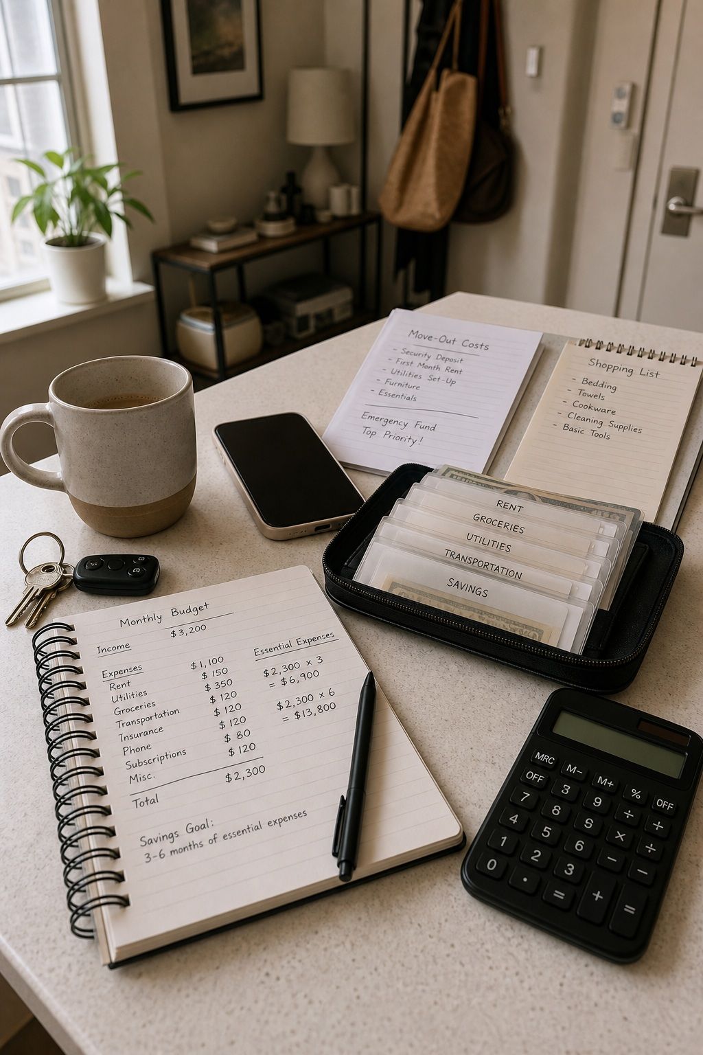 Save 3 to 6 Months of Essential Expenses First first apartment moving out checklist idea.