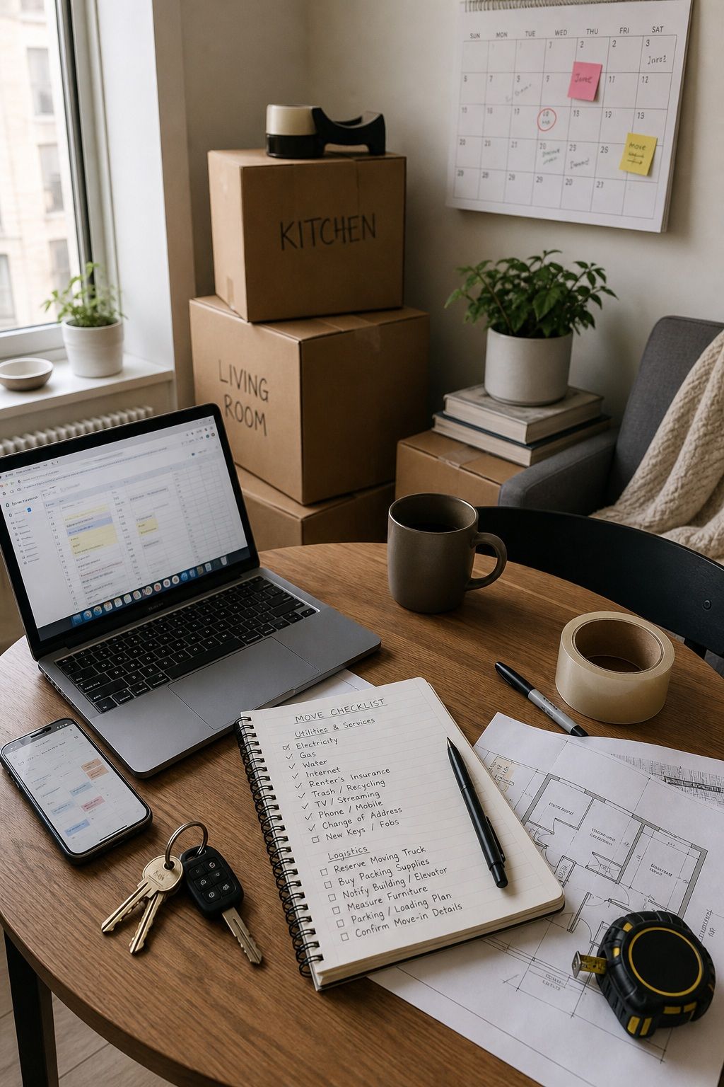 Two to Four Weeks Out: Logistics and Utilities first apartment moving out checklist idea.
