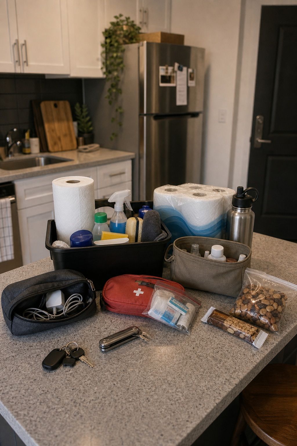 Stock the Day-One Survival Kits first apartment moving out checklist idea.