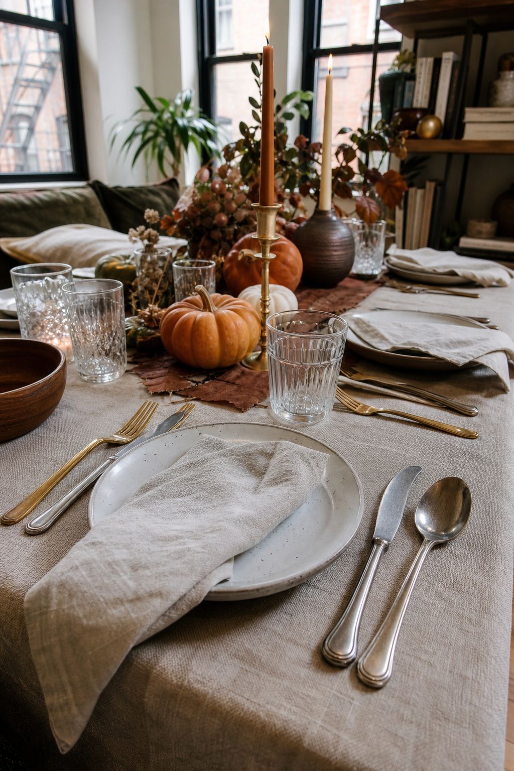 Set Out Mixed-Metal Flatware Intentionally small apartment idea for Top 17 Beautiful Rustic Thanksgiving Tablescapes for a Warm Family Gathering.