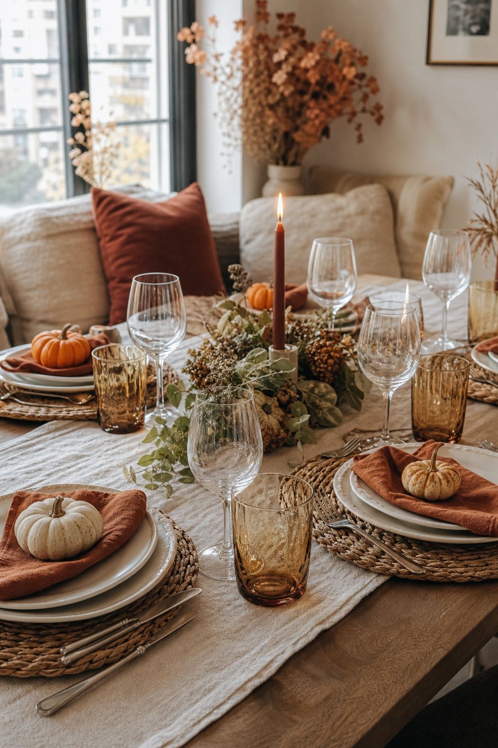 Set Out Two Glasses Per Person small apartment idea for Top 17 Beautiful Rustic Thanksgiving Tablescapes for a Warm Family Gathering.