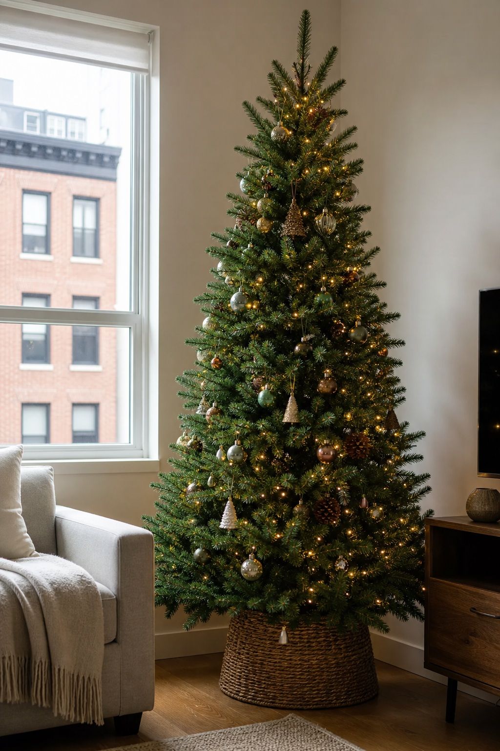 Choose a Fraser Fir for Best Scent and Slim Profile small apartment idea for Top 17 Small Apartment Christmas Tree Ideas When You Have No Floor Space.