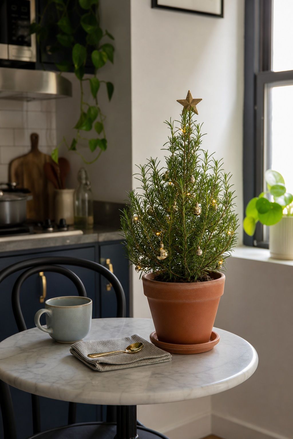 Try a Living Rosemary Tree for Studio Apartments small apartment idea for Top 17 Small Apartment Christmas Tree Ideas When You Have No Floor Space.