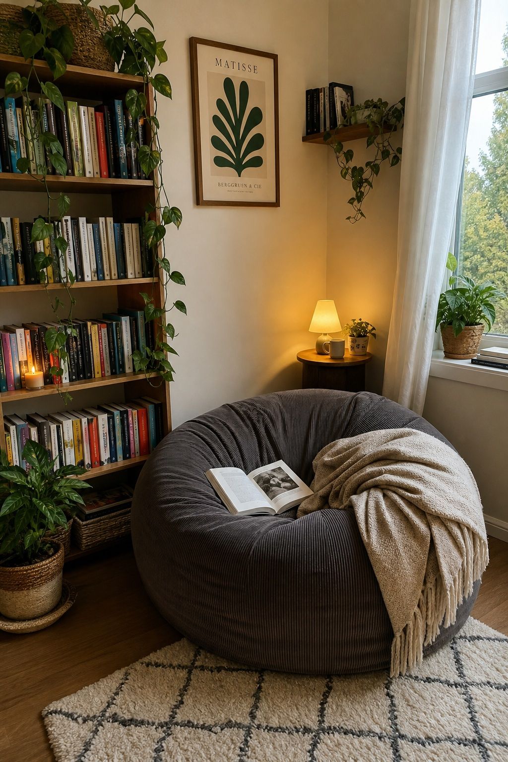 Bean Bag in a Dedicated Corner small apartment idea for Top 18 Small Apartment Reading Nook Ideas for Book Lovers.