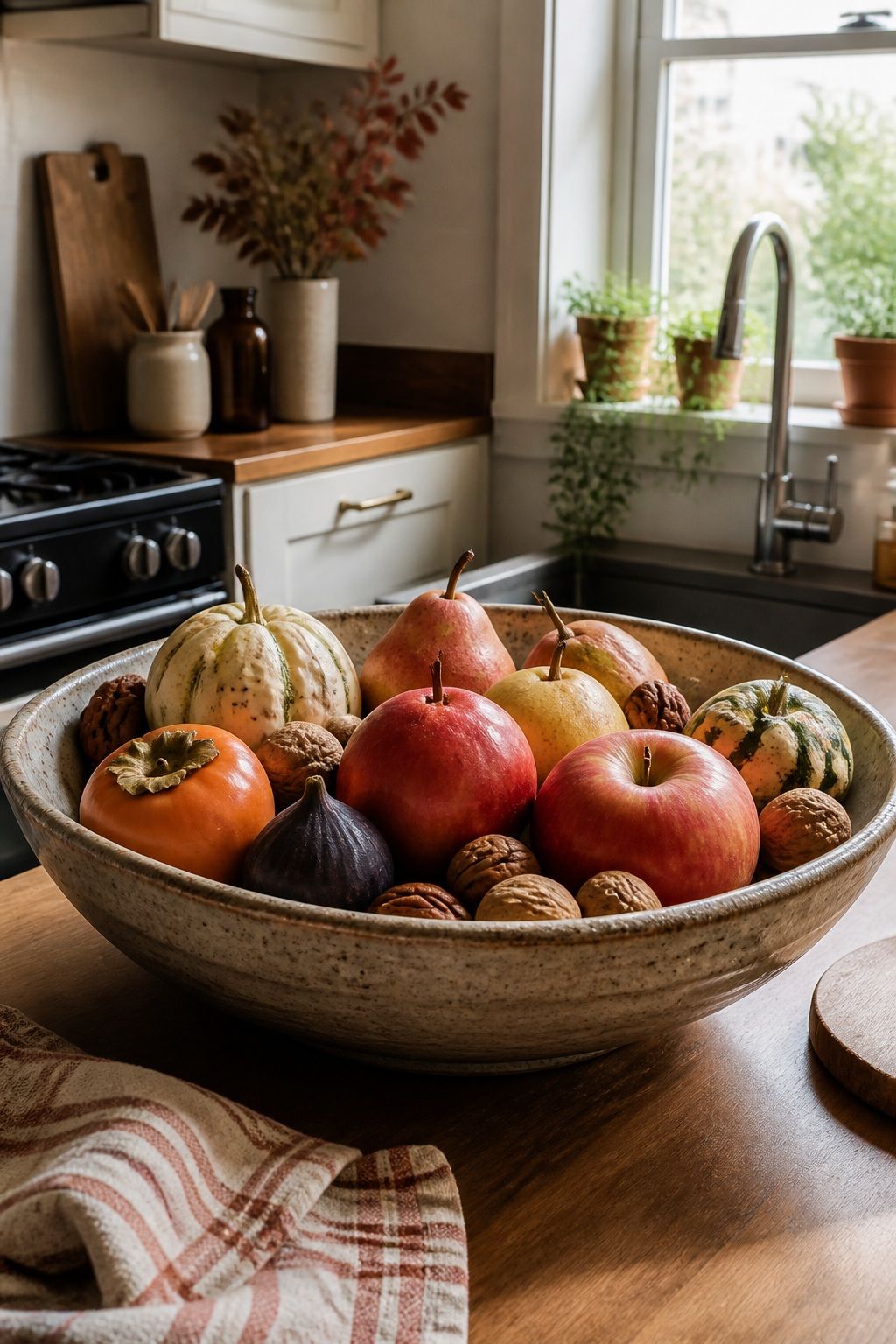Fill a Bowl With Seasonal Produce and Nuts small apartment idea for Top 17 Warm Thanksgiving Kitchen Decor Ideas for Small Apartments.