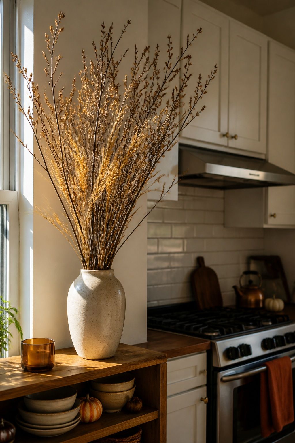 Add Branches or Wheat for Height small apartment idea for Top 17 Warm Thanksgiving Kitchen Decor Ideas for Small Apartments.