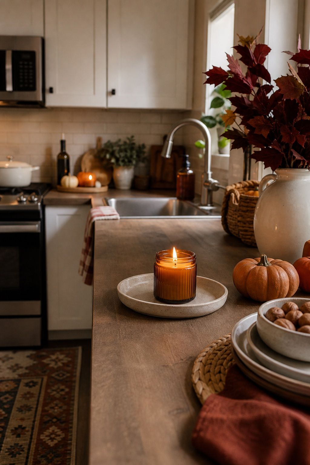 Light Candles Where It Is Safe small apartment idea for Top 17 Warm Thanksgiving Kitchen Decor Ideas for Small Apartments.