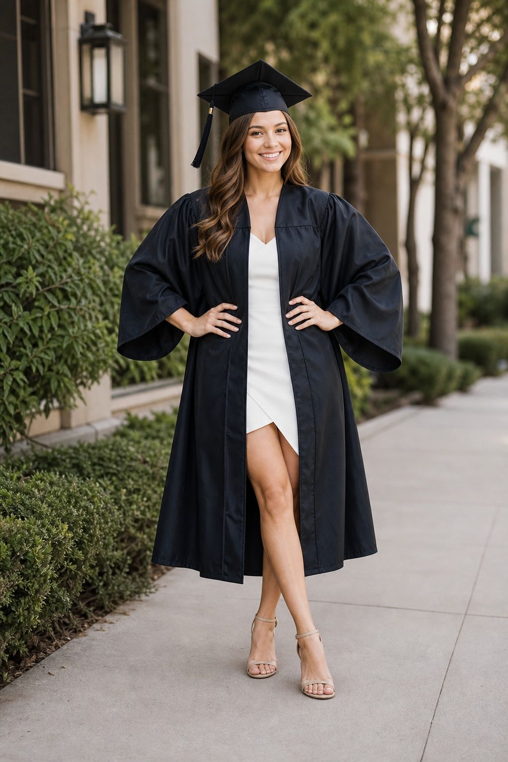 Confident Hands-on-Hips With Elbows Out small apartment idea for Top 16 Graduation Poses to Make Your Photos Unforgettable.