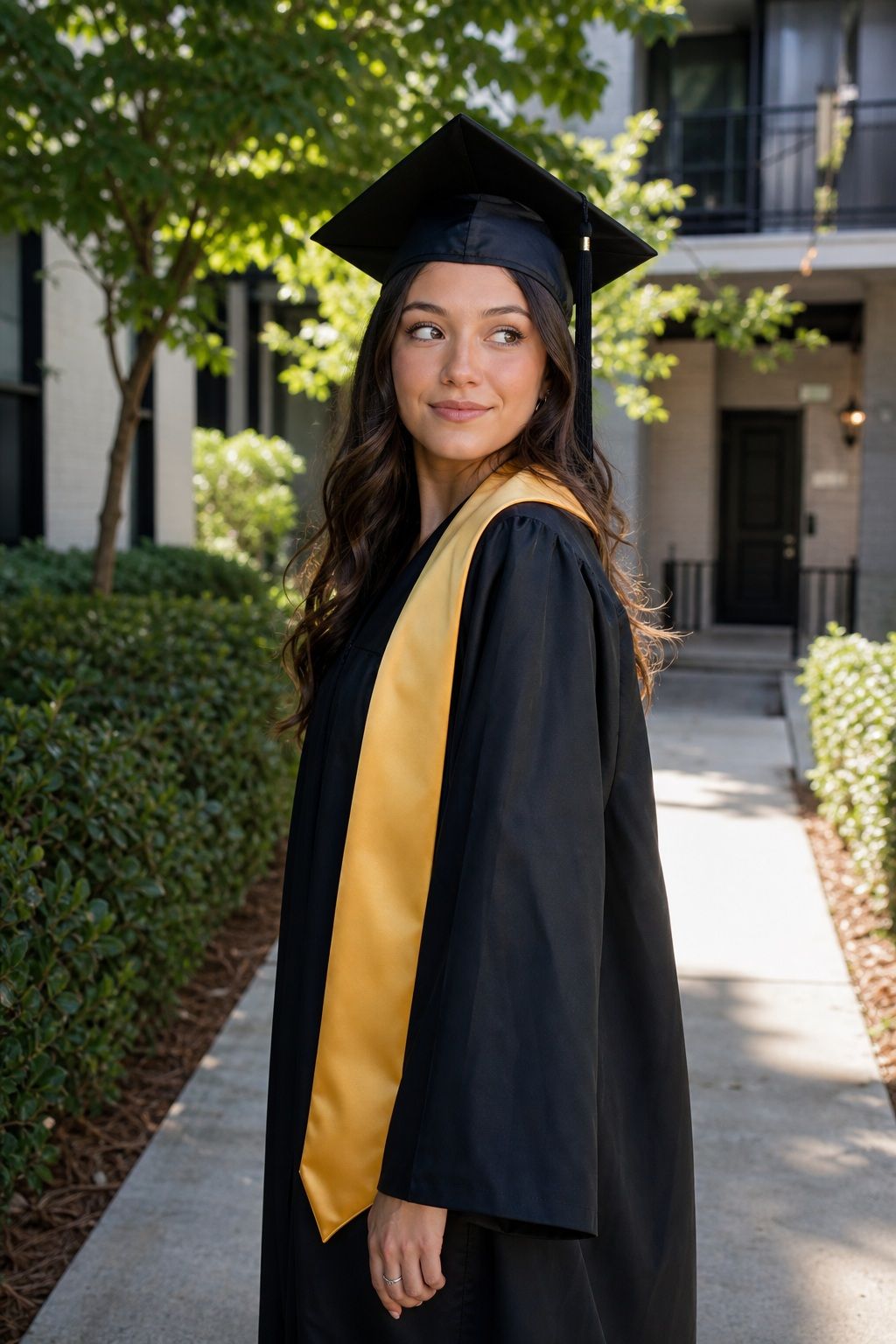 Stole Draped Over One Shoulder With a Side Glance small apartment idea for Top 16 Graduation Poses to Make Your Photos Unforgettable.