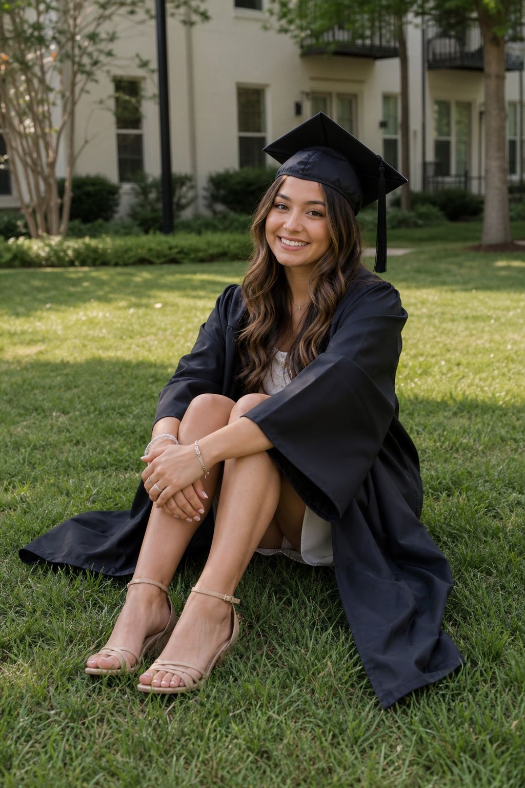 Seated on Grass With Arms Resting on Knees small apartment idea for Top 16 Graduation Poses to Make Your Photos Unforgettable.