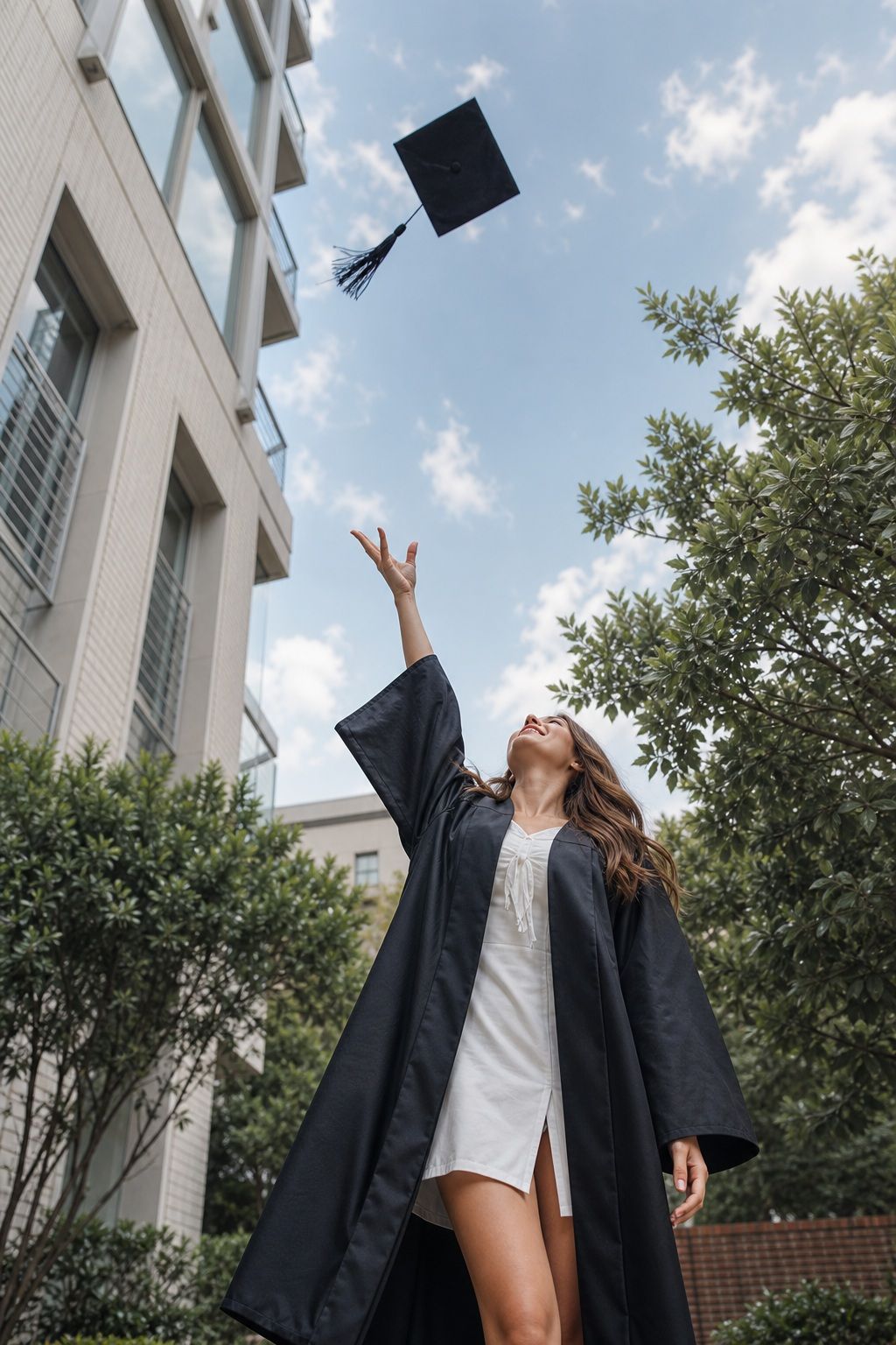 Low-Angle Cap Toss Shot From the Ground small apartment idea for Top 16 Graduation Poses to Make Your Photos Unforgettable.