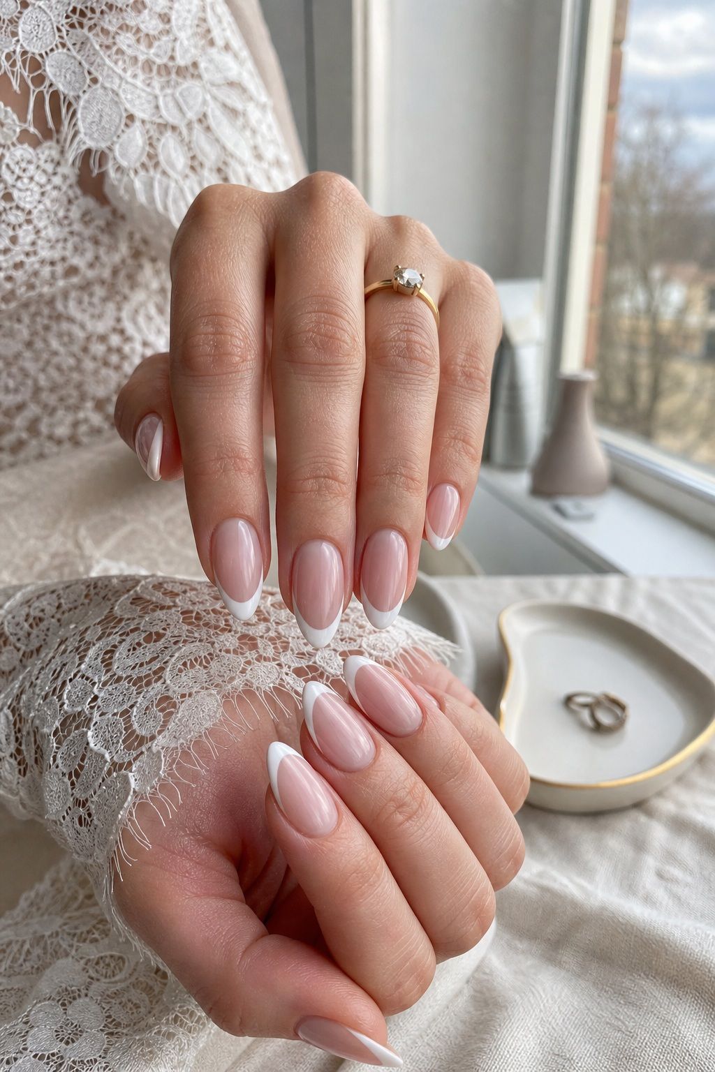 Classic French Tip small apartment idea for Top 17 Glamorous Winter Wedding Nail Ideas for Every Bride.