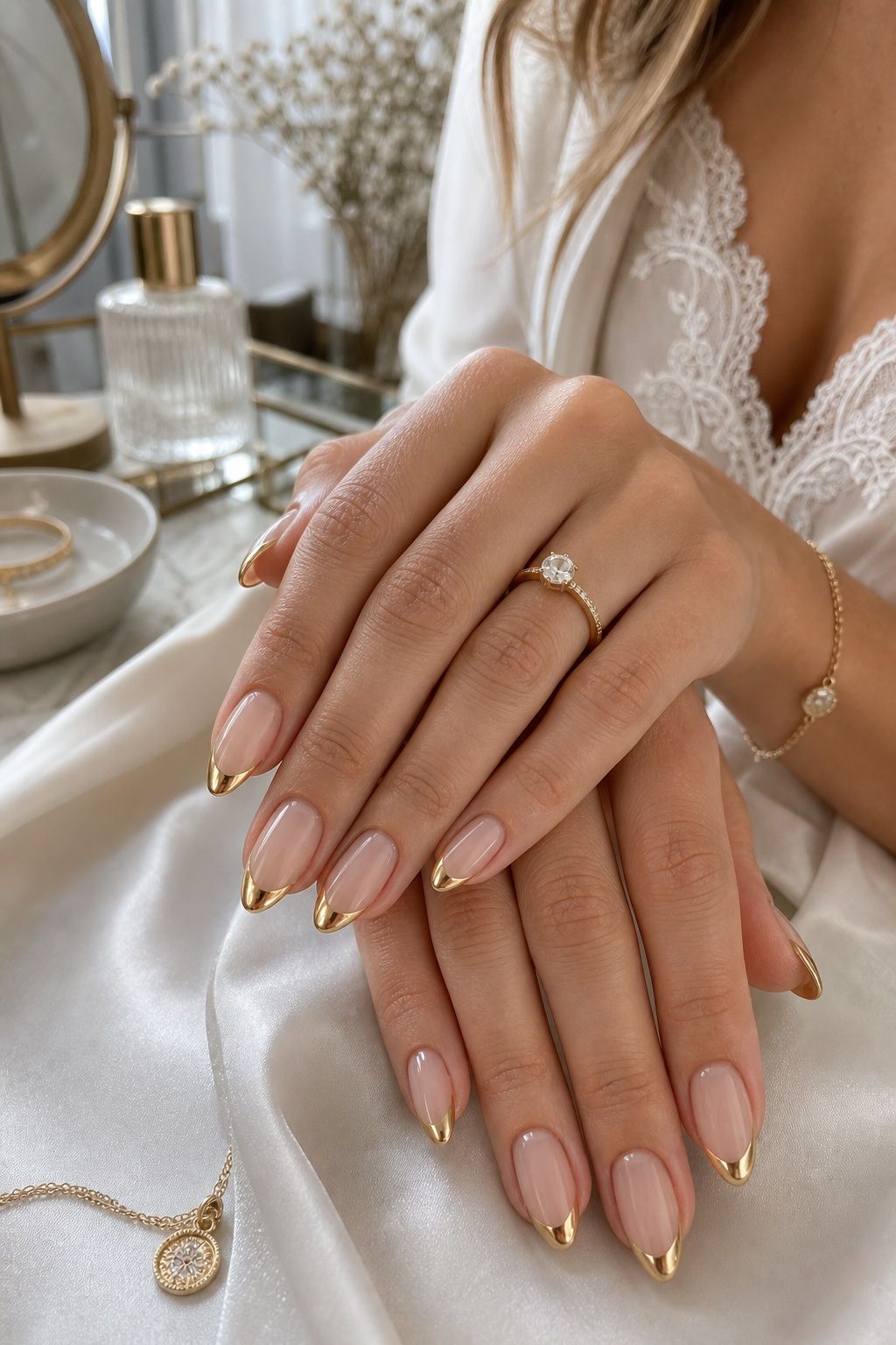 Gold Chrome Tip small apartment idea for Top 17 Glamorous Winter Wedding Nail Ideas for Every Bride.
