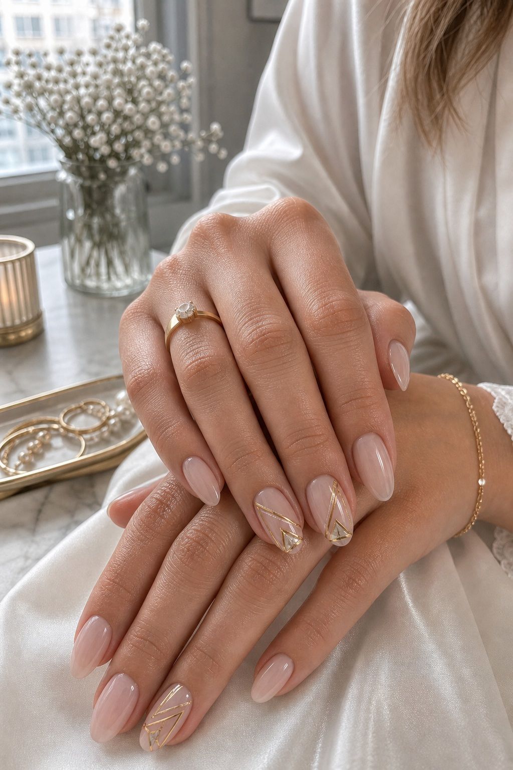 Geometric Metallic Accents small apartment idea for Top 17 Glamorous Winter Wedding Nail Ideas for Every Bride.