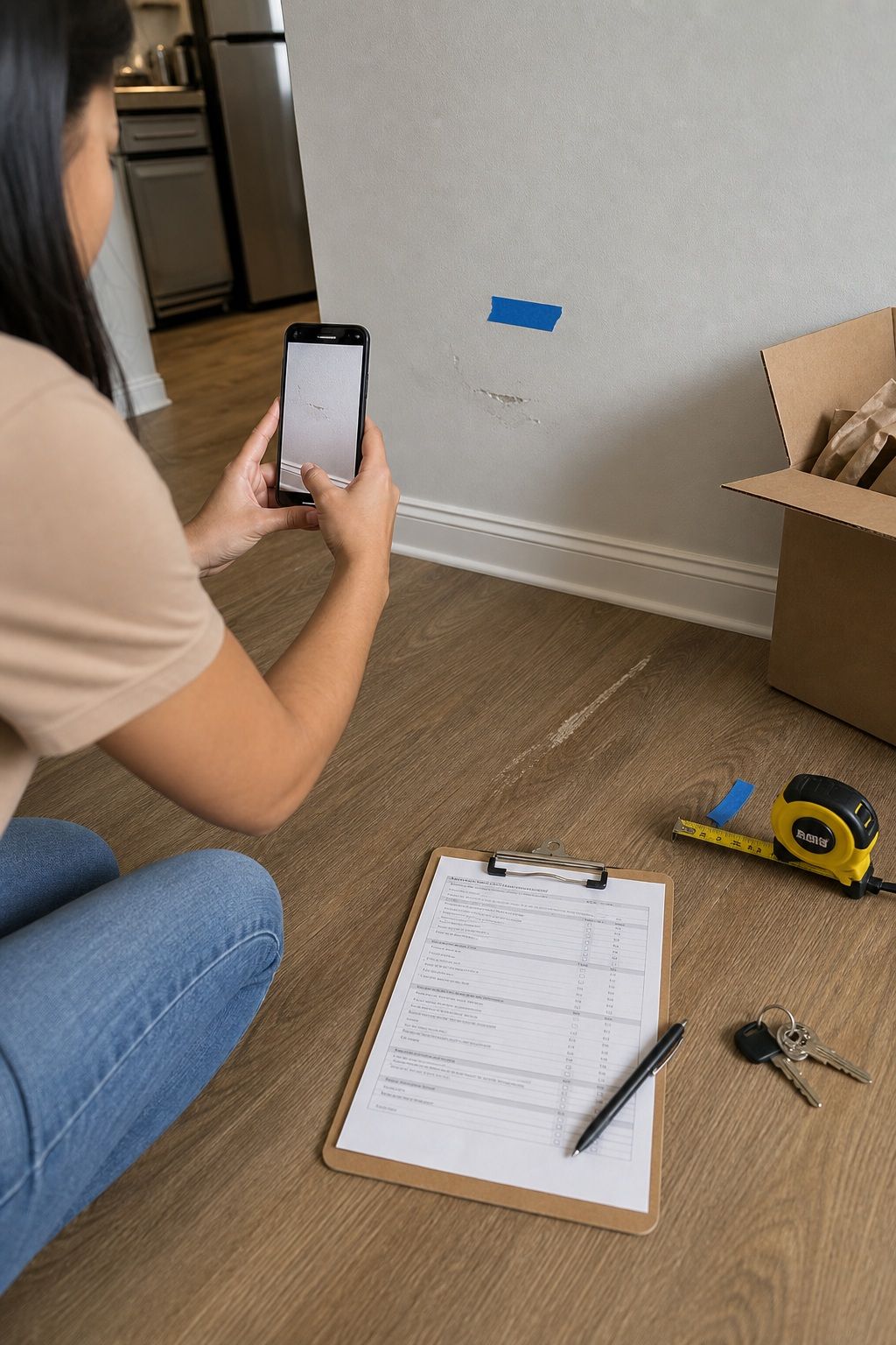Security Deposit Protection apartment move-in checklist setup in a small apartment.