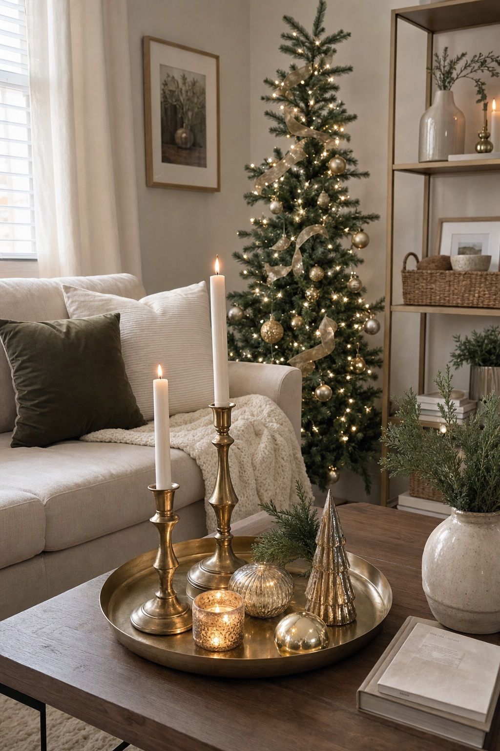 Add a Metallic for Glow small apartment idea for Top 19 Christmas Decor Ideas for the Living Room in Small Apartments.