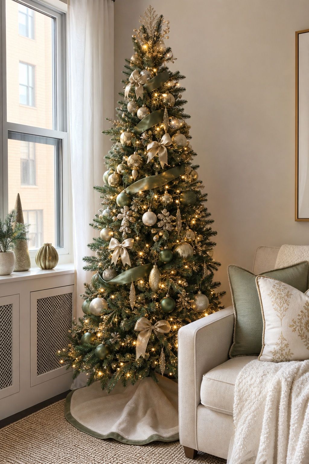 Style the Tree to the Palette small apartment idea for Top 19 Christmas Decor Ideas for the Living Room in Small Apartments.