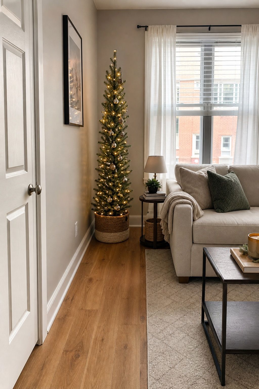 Choose a Tree Scale That Fits the Room small apartment idea for Top 19 Christmas Decor Ideas for the Living Room in Small Apartments.