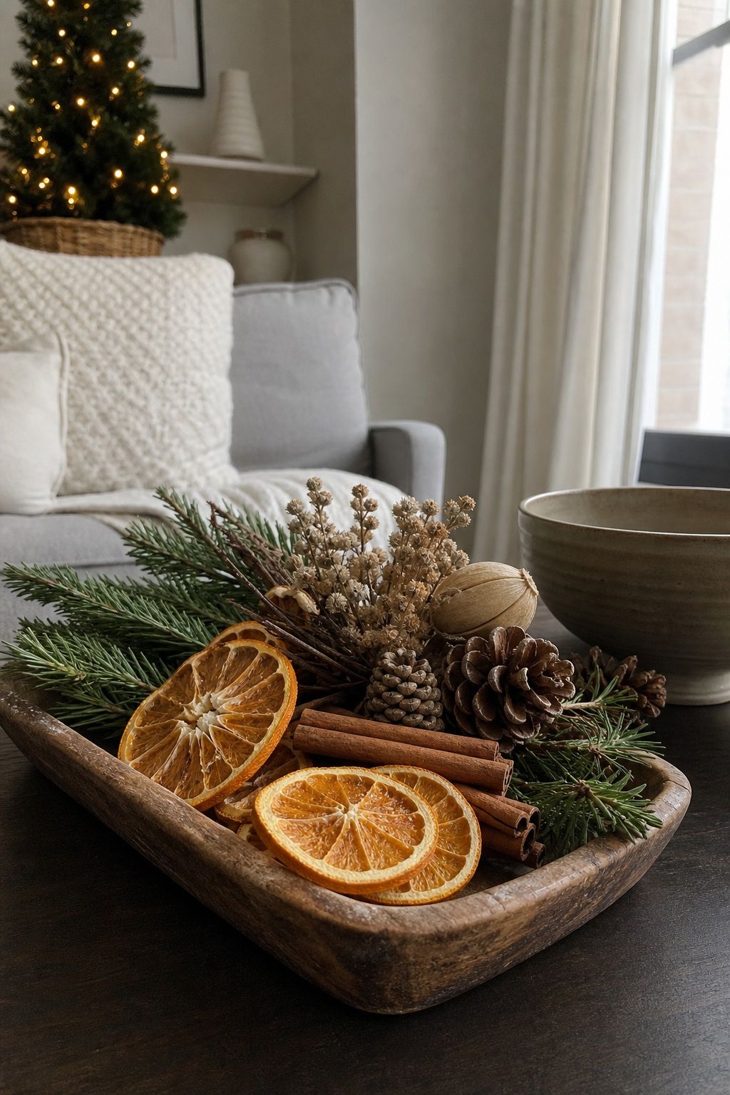 Bring in Natural and Dried Accents small apartment idea for Top 19 Christmas Decor Ideas for the Living Room in Small Apartments.