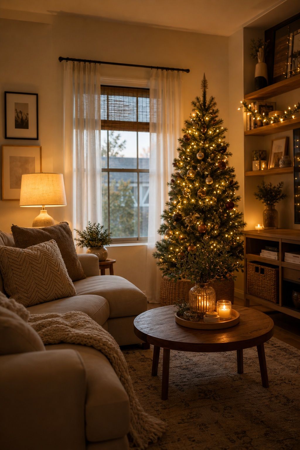 Warm Up the Lighting small apartment idea for Top 19 Christmas Decor Ideas for the Living Room in Small Apartments.