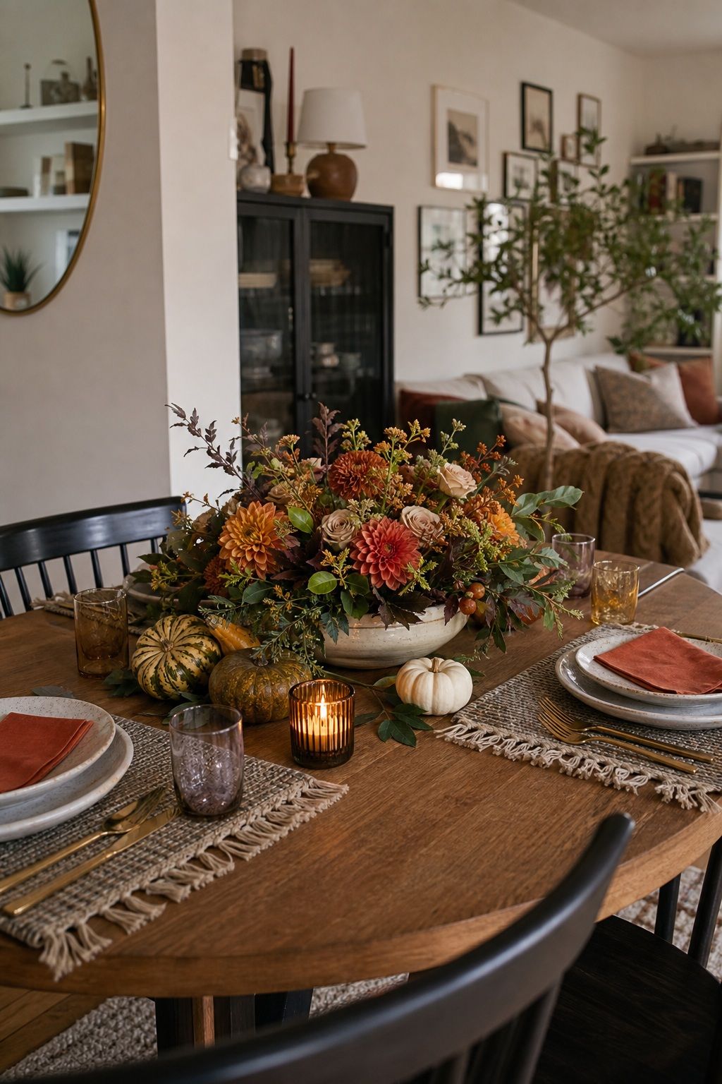 Build a Low, Lush Centerpiece small apartment idea for Top 17 Chic Friendsgiving Decor Ideas for Small Apartments.