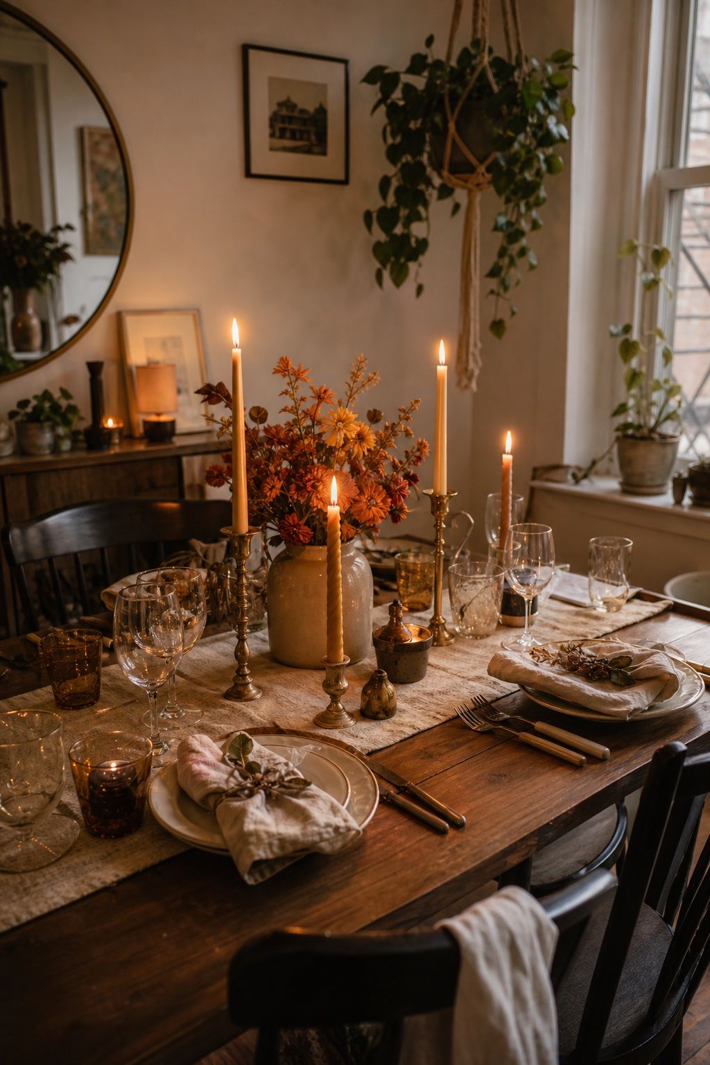 Light the Table With Warm Taper Candles small apartment idea for Top 17 Chic Friendsgiving Decor Ideas for Small Apartments.