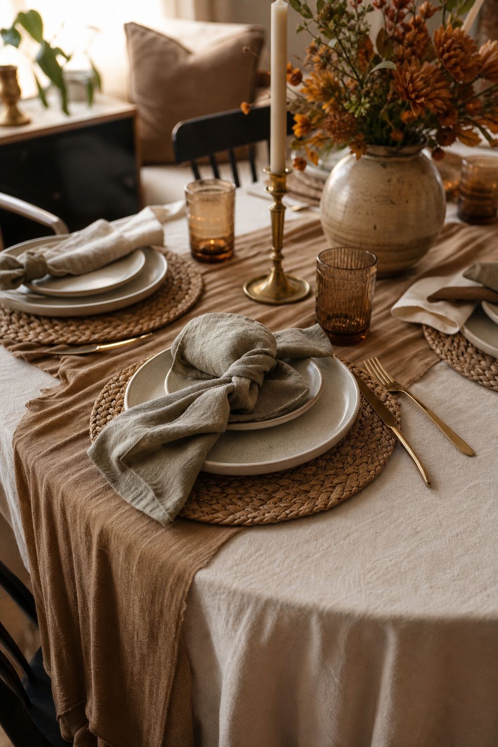 Layer the Linens for Depth small apartment idea for Top 17 Chic Friendsgiving Decor Ideas for Small Apartments.