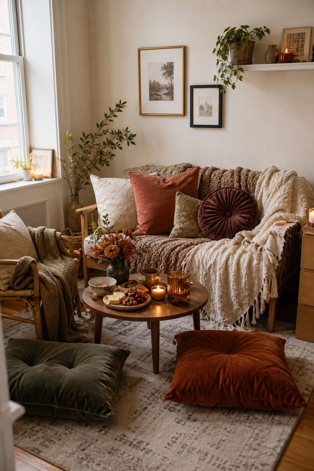 Style a Cozy Seating or Gathering Nook small apartment idea for Top 17 Chic Friendsgiving Decor Ideas for Small Apartments.