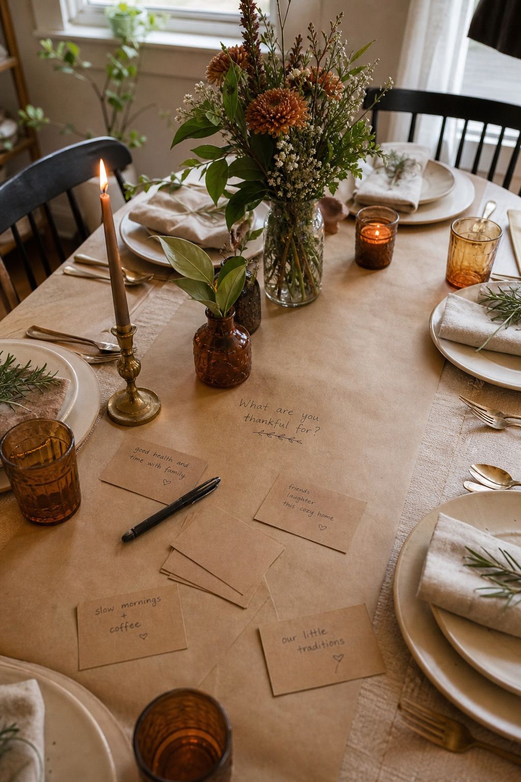 Set Up a Kraft-Paper Gratitude Moment small apartment idea for Top 17 Chic Friendsgiving Decor Ideas for Small Apartments.
