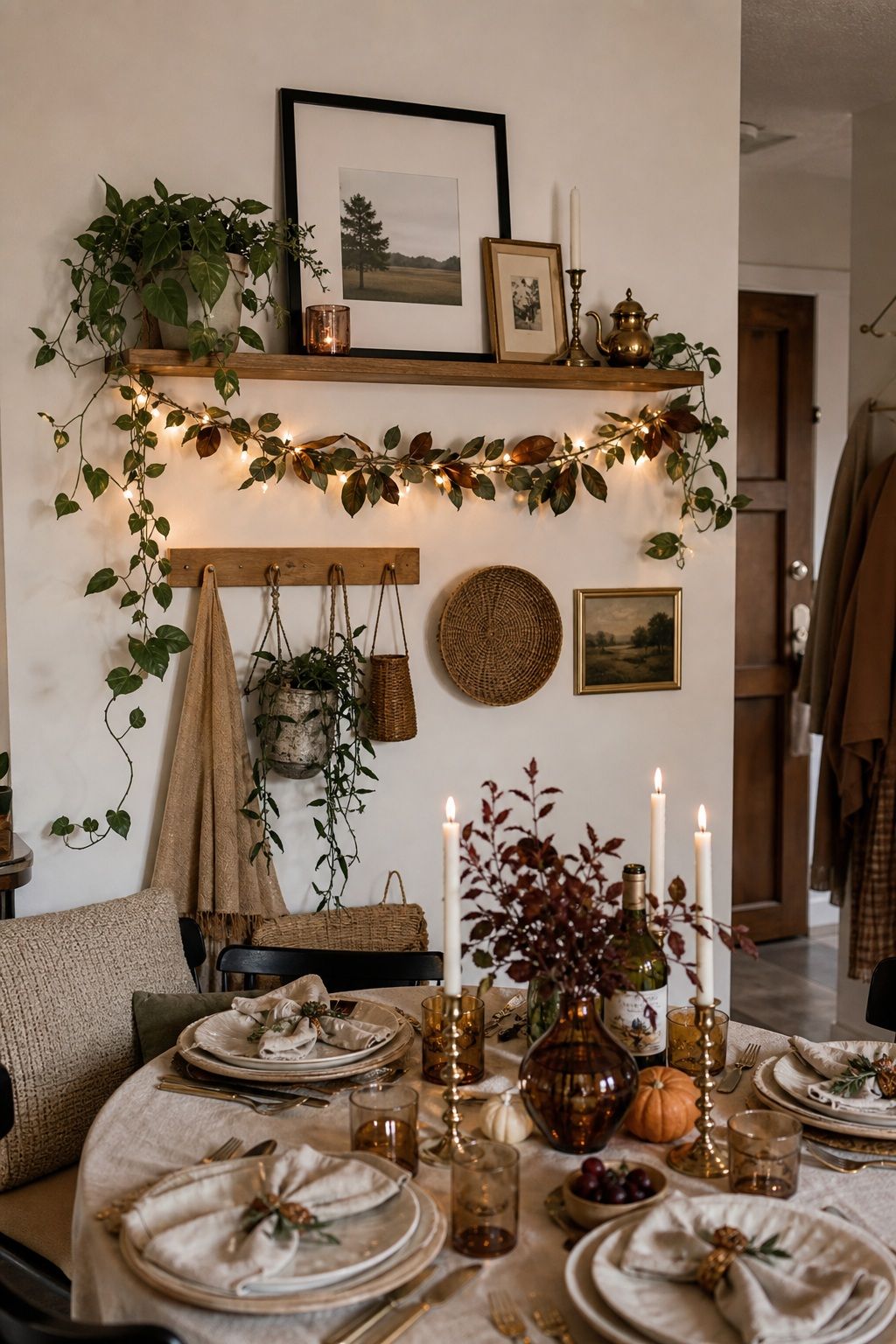 Use Vertical and Wall Space for Ambiance small apartment idea for Top 17 Chic Friendsgiving Decor Ideas for Small Apartments.