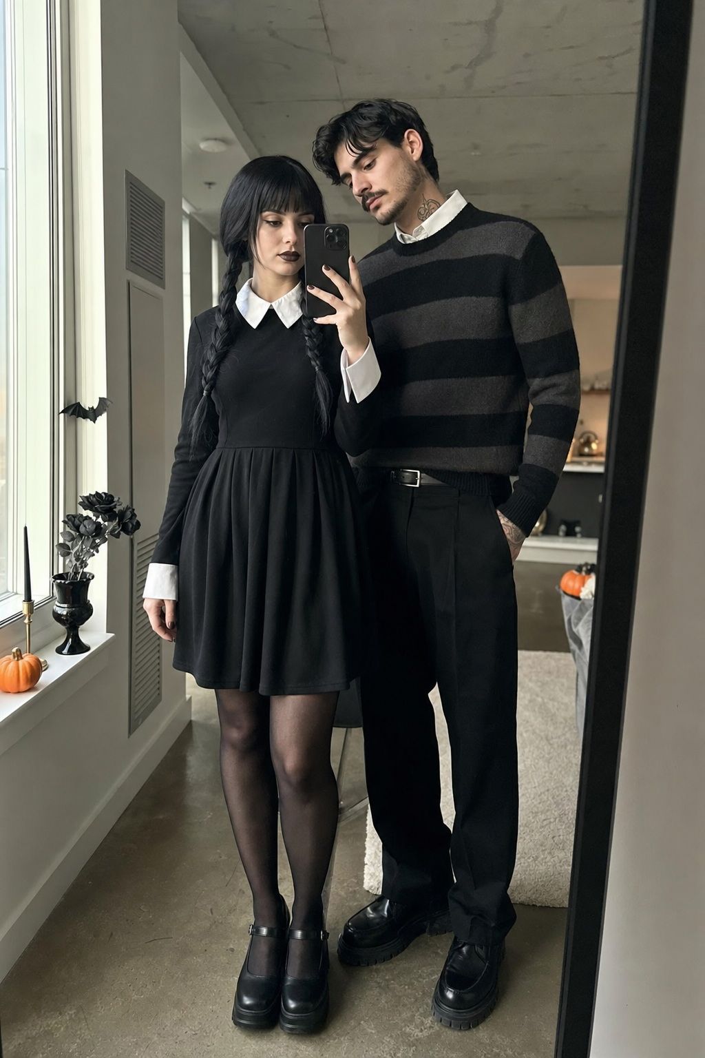 Wednesday and a Counterpart small apartment idea for Top 18 Classic and Creative Couples Halloween Costume Ideas.