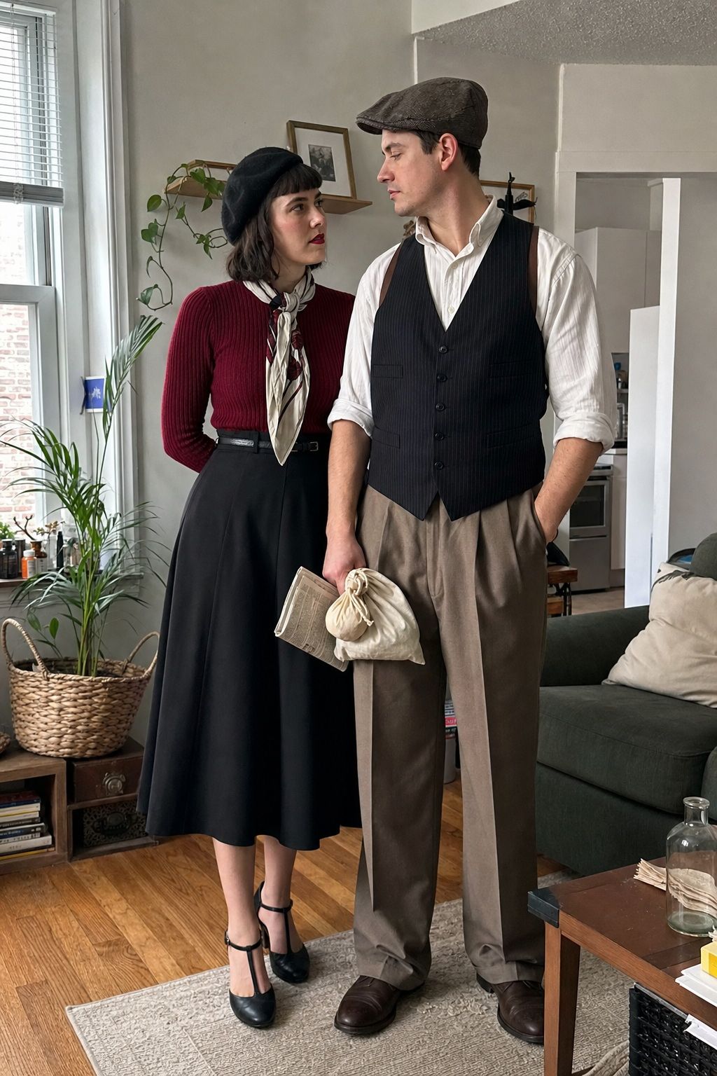 Bonnie and Clyde small apartment idea for Top 18 Classic and Creative Couples Halloween Costume Ideas.