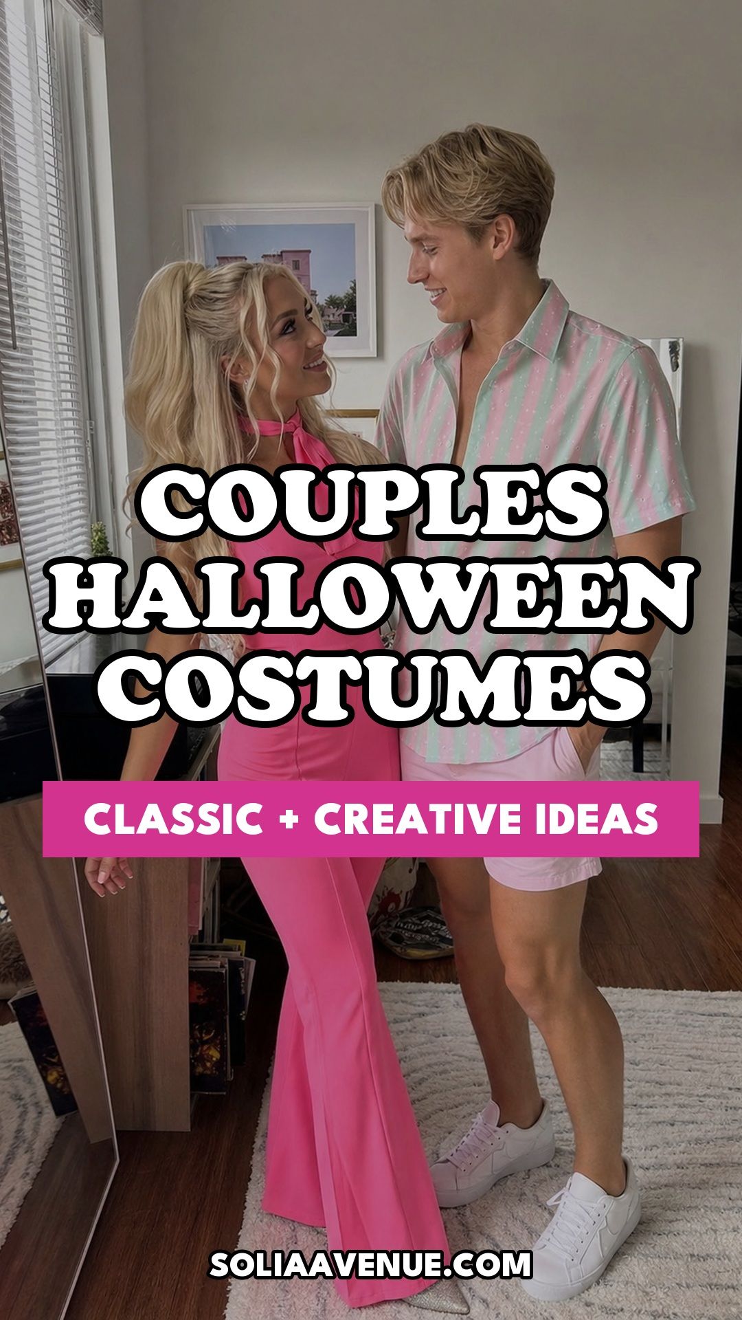 Pinterest pin for Top 18 Classic and Creative Couples Halloween Costume Ideas from Solia Avenue.