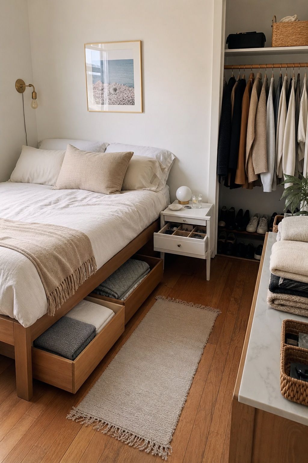 Bedroom Organization small apartment organization idea for How to Organize a Small Apartment Room by Room (And Keep It That Way).