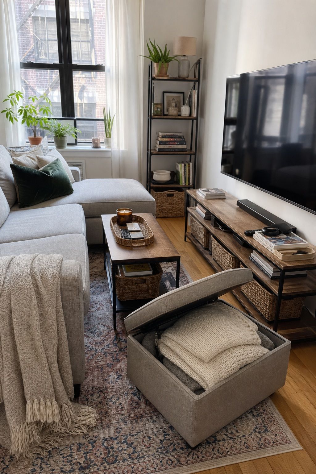 Living Room Organization small apartment organization idea for How to Organize a Small Apartment Room by Room (And Keep It That Way).