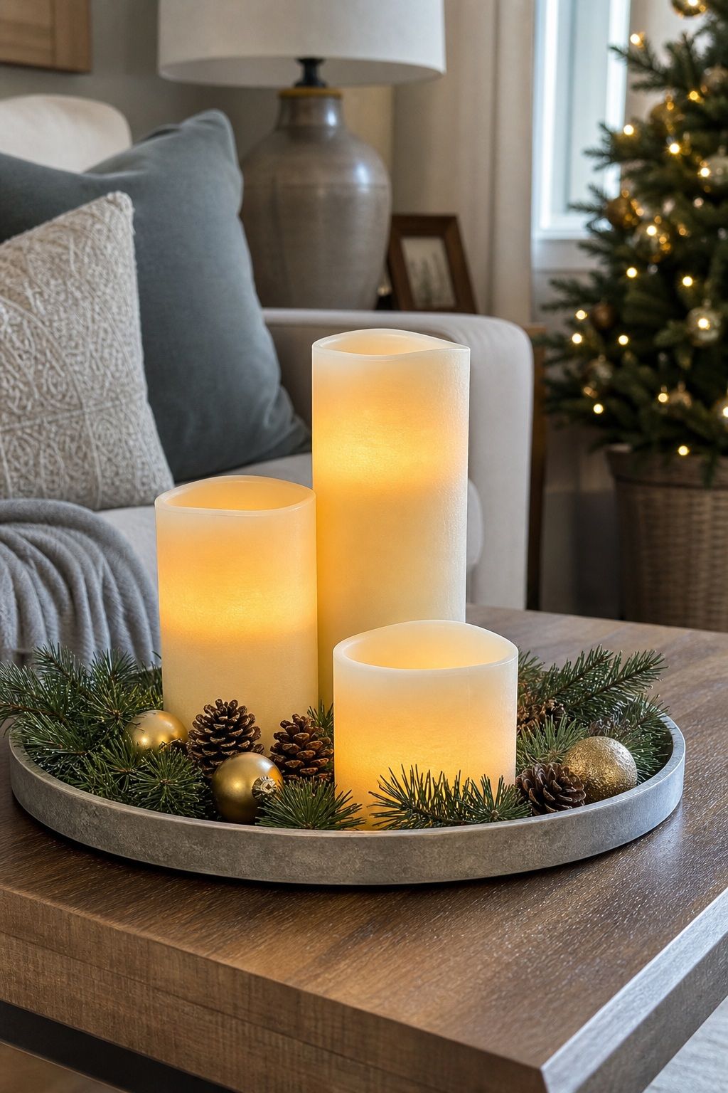 Cluster LED Candles in Three Heights on a Tray small apartment idea for Top 20 Small Apartment Christmas Decor Ideas for a Cozy Holiday in Tight Spaces.