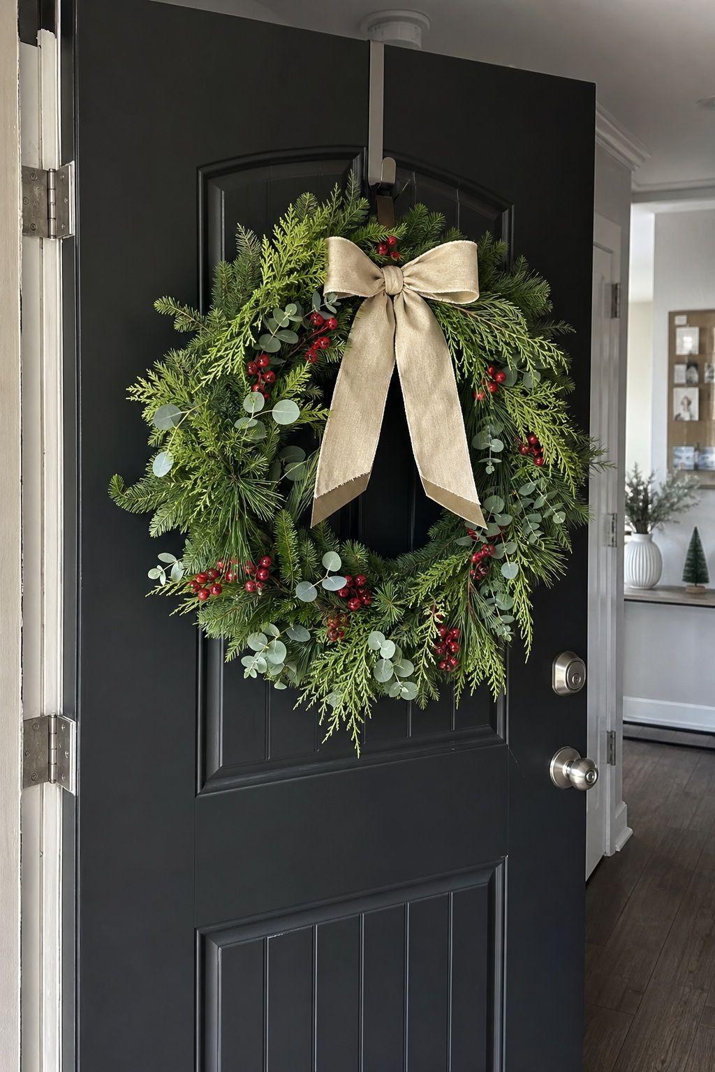 Hang a Statement Wreath on the Front Door small apartment idea for Top 20 Small Apartment Christmas Decor Ideas for a Cozy Holiday in Tight Spaces.